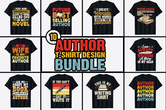 Download Book Writer Author T-shirt Design Bundle - Writer Collection