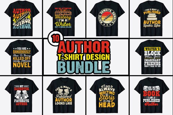 Download Book Writer Author T-shirt Design Bundle - Writer Collection