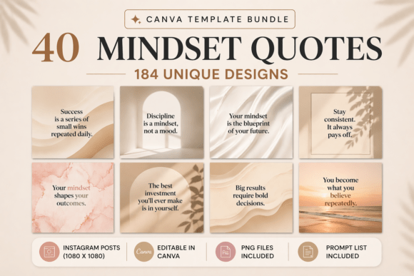 Download 40 Mindset Quotes Canva Template Bundle - Canva template bundle Collection