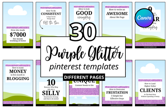 Download 30 Purple Glitter Pinterest Pin - Premium Bundle