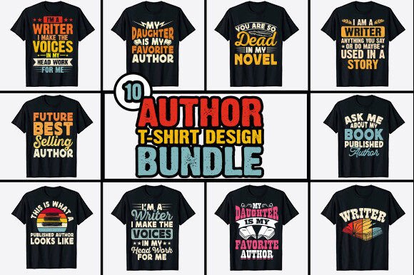 Download Book Writer Author T-shirt Design Bundle - Writer Collection